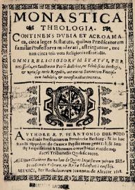 Monastica theologia : continens dubia et acroamata circa leges & statuta, quibus praedicatorum familiae professores moderati, astringuntur, nec non circa tria vota religionis essentialia / Antonio del Pozo | Biblioteca Virtual Miguel de Cervantes