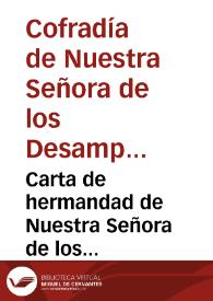 Carta de hermandad de Nuestra Señora de los Desamparados patrona de la Ciudad y Reyno de Valencia, para los Hermanos que se destinan á escribir á los Cofrades, recoger los dos sueldos de Capítulos, y hacer las limosnas para nuestra Señora y su Real Cofradía ... | Biblioteca Virtual Miguel de Cervantes