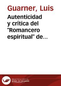 Autenticidad y crítica del "Romancero espiritual" de Lope de Vega | Biblioteca Virtual Miguel de Cervantes