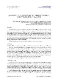 Análisis de la percepción de los riesgos naturales en la Universidad de Alicante / Rodrigo Rudge Ramos Ribeiro, Jorge Olcina Cantos y Sergio Molina Palacios | Biblioteca Virtual Miguel de Cervantes