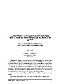 La Asociación Española de Semiótica (AES): treinta años de investigaciones semióticas en España / Félix J. Ríos | Biblioteca Virtual Miguel de Cervantes