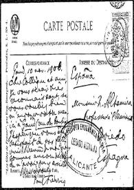 Tarjeta postal de Paul Fredericq a Rafael Altamira. Gante, 10 de noviembre de 1908 | Biblioteca Virtual Miguel de Cervantes