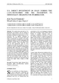 U.S. Direct Investment in Spain during the Late-Francoism and the Transition to Democracy. Reasons for its Behavior / Misael Arturo López Zapico y Julio Tascón-Fernández | Biblioteca Virtual Miguel de Cervantes