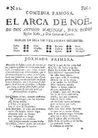 Comedia famosa. El arca de Noé / de Don Antonio Martínez, don Pedro Rosete Niño, y don Gerónimo Cancer | Biblioteca Virtual Miguel de Cervantes