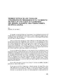 Primera noticia de los trabajos arqueológicos realizados en el yacimiento islámico de las Dunas de Guardamar del Segura (Alicante): una posible rábita de época califal / por Rafael Azuar Ruiz | Biblioteca Virtual Miguel de Cervantes