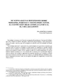 De nuevo algunas reflexiones sobre misoginia, paremias y textos persuasivos. El cuento XXXV de "El Conde Lucanor" y el IX del "Decameron" / Elisa Martínez Garrido | Biblioteca Virtual Miguel de Cervantes