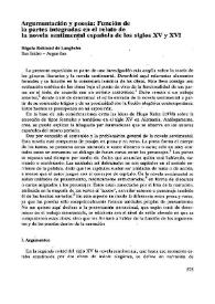 Argumentación y poesía: Función de las partes integradas en el relato de la novela sentimental española de los siglos XV y XVI  / Régula Rohland de Langbehn  | Biblioteca Virtual Miguel de Cervantes