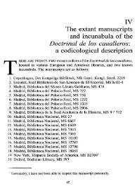 The extant manuscripts and incunabula of the "Doctrinal de los caualleros": a codicological description / Noel Fallows | Biblioteca Virtual Miguel de Cervantes