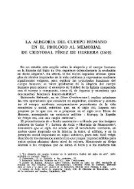  La alegoría del cuerpo humano en el prólogo al "Memorial" de Cristóbal Pérez de Herrera (1610)  / Yvonne David-Peyre | Biblioteca Virtual Miguel de Cervantes