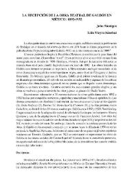 La recepción de la obra teatral de Galdós en México: 1892-1952 / John Sinnigen y Lilia Vieyra Sánchez | Biblioteca Virtual Miguel de Cervantes