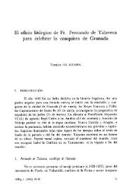 El oficio litúrgico de Fr. Fernando de Talavera para celebrar la conquista de Granada / Tarsicio de Azcona | Biblioteca Virtual Miguel de Cervantes