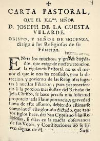 Carta Pastoral,  que el Illmo. Señor D. Joseph de la Cuesta y Velarde, Obispo y Señor, de Sigüenza dirige a las religiosas de su filiación | Biblioteca Virtual Miguel de Cervantes