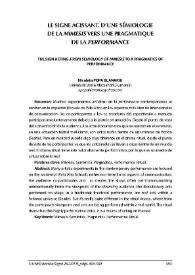 Le signe agissant. D´une sémiologie de la mimesis vers une proagmatique de la performace / Nicoleta Popa Blanariu | Biblioteca Virtual Miguel de Cervantes