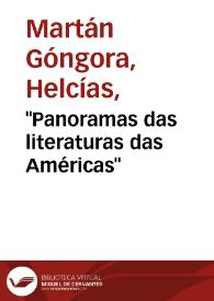 "Panoramas das literaturas das Américas" | Biblioteca Virtual Miguel de Cervantes