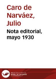 Nota editorial, mayo 1930 | Biblioteca Virtual Miguel de Cervantes