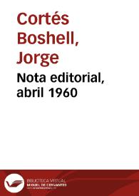 Nota editorial, abril 1960 | Biblioteca Virtual Miguel de Cervantes