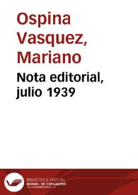 Nota editorial, julio 1939 | Biblioteca Virtual Miguel de Cervantes