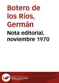 Nota editorial, noviembre 1970 | Biblioteca Virtual Miguel de Cervantes