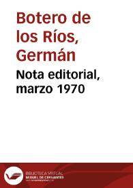 Nota editorial, marzo 1970 | Biblioteca Virtual Miguel de Cervantes