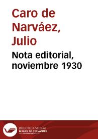 Nota editorial, noviembre 1930 | Biblioteca Virtual Miguel de Cervantes