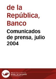 Comunicados de prensa, julio 2004 | Biblioteca Virtual Miguel de Cervantes