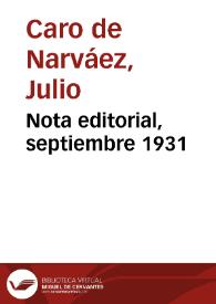 Nota editorial, septiembre 1931 | Biblioteca Virtual Miguel de Cervantes