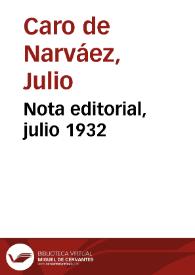 Nota editorial, julio 1932 | Biblioteca Virtual Miguel de Cervantes