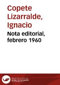 Nota editorial, febrero 1960 | Biblioteca Virtual Miguel de Cervantes