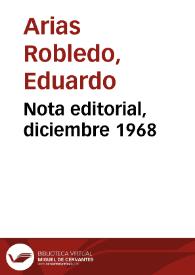 Nota editorial, diciembre 1968 | Biblioteca Virtual Miguel de Cervantes