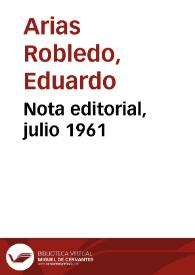 Nota editorial, julio 1961 | Biblioteca Virtual Miguel de Cervantes