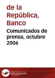 Comunicados de prensa, octubre 2006 | Biblioteca Virtual Miguel de Cervantes