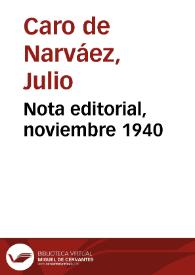 Nota editorial, noviembre 1940 | Biblioteca Virtual Miguel de Cervantes