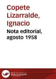 Nota editorial, agosto 1958 | Biblioteca Virtual Miguel de Cervantes