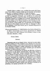 Discurso pronunciado por D. Adolfo Bonilla y San Martín al descubrirse la lápida conmemorativa que el Excmo. Ayuntamiento de Madrid hizo colocar en la Real Academia de la Historia, en honor de don Marcelino Menéndez y Pelayo / Adolfo Bonilla y San Martín | Biblioteca Virtual Miguel de Cervantes