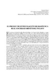 El Premio de Investigación Humanística Real Sociedad Menéndez Pelayo / Gerardo Bolado | Biblioteca Virtual Miguel de Cervantes