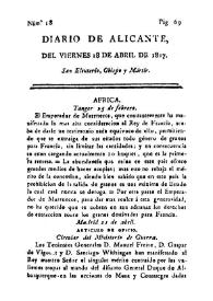 Diario de Alicante. Núm. 18, 18 de abril de 1817 | Biblioteca Virtual Miguel de Cervantes