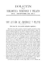 Una lección de Menéndez y Pelayo. (Del curso de «Los grandes polígrafos españoles») / Julio Pujol | Biblioteca Virtual Miguel de Cervantes