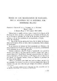 Índice de los manuscritos de Floranes, en la Academia de la Historia, por Menéndez Pelayo / Marcelino Menéndez y Pelayo ; notas y comentarios de Pedro Fernández Martín | Biblioteca Virtual Miguel de Cervantes