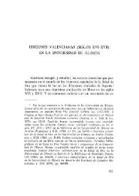 Ediciones valencianas (siglos XVI-XVII) en la Universidad de Illinois / Alberto Porqueras Mayo y Joseph L. Laurenti | Biblioteca Virtual Miguel de Cervantes