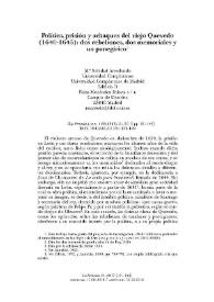 Política, prisión y achaques del viejo Quevedo (1640-1645): dos rebeliones, dos memoriales y un panegírico / M.ª Soledad Arredondo | Biblioteca Virtual Miguel de Cervantes