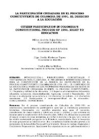 La participación ciudadana en el proceso constituyente de Colombia de 1991. El derecho a la educación / Milton Andrés Rojas Betancur, Mauricio Bocanument Arbeláez, Olga Cecilia Restrepo Yepes, Carlos Mario Molina Betancur | Biblioteca Virtual Miguel de Cervantes