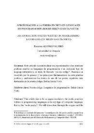 Aproximación a la poesía escrita en lenguajes de programación (sobre Belén García Nieto) / Encarna Alonso Valero | Biblioteca Virtual Miguel de Cervantes