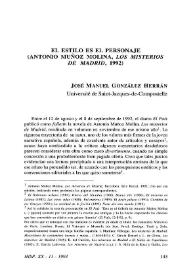 El estilo es el personaje (Antonio Muñoz Molina, "Los misterios de Madrid", 1992) / José Manuel González Herrán | Biblioteca Virtual Miguel de Cervantes