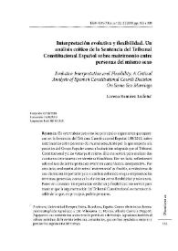 Interpretación evolutiva y flexibilidad. Un análisis crítico de la Sentencia del Tribunal Constitucional Español sobre matrimonio entre personas del mismo sexo / Lorena Ramírez Ludeña | Biblioteca Virtual Miguel de Cervantes