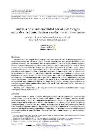 Análisis de la vulnerabilidad social a los riesgos naturales mediante técnicas estadísticas multivariantes / Daniel Navarro ; Ismael Vallejo ; Manuel Navarro | Biblioteca Virtual Miguel de Cervantes