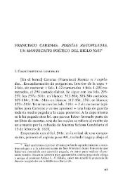 Francisco Carenas. "Poesías recopiladas". Un manuscrito poético del siglo XVII / Julian F. Randolph | Biblioteca Virtual Miguel de Cervantes