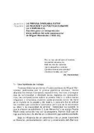 La prensa oriolana entre la religión y la política durante la II República. Apuntes para un interpretación socio-política del auto sacramental de Miguel Hernández (1933-34)
 / Jesucristo Riquelme | Biblioteca Virtual Miguel de Cervantes