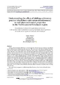 Understanding the effect of shifting cultivation practice (slash-burn-cultivation-abandonment) on soil physicochemical properties in the North-eastern Himalayan region / Gaurav Mishra, Krishna Giri, Abhishek Jangir, Duraisamy Vasu, Jesús Rodrigo Comino | Biblioteca Virtual Miguel de Cervantes