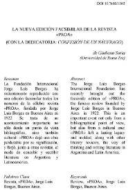 La nueva edición facsimilar de la revista "Proa" (con la dedicatoria: "Confesión de un Náufrago") / de Giuliano Soria | Biblioteca Virtual Miguel de Cervantes