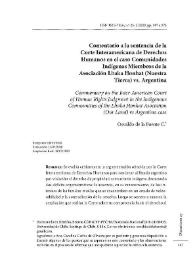 Comentario a la sentancia de la Corte Interamericana de Derechos Humanos en el caso Comunidades Indígenas Miembros de la Asociación Lhaka Honhat (Nuestra Tierra) vs. Argentina  / Osvaldo de la Fuente C. | Biblioteca Virtual Miguel de Cervantes